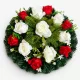 Temetési koszorú, fehér-piros selyemvirágos – 35 cm (13 virág)