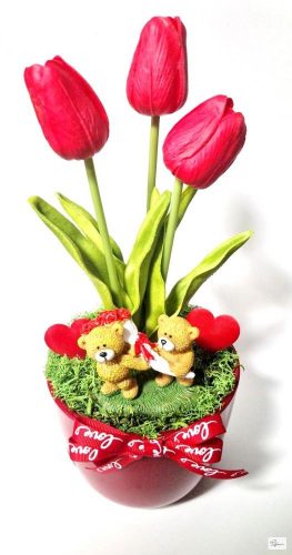 Tulipános, macis Valentin napi ajándék