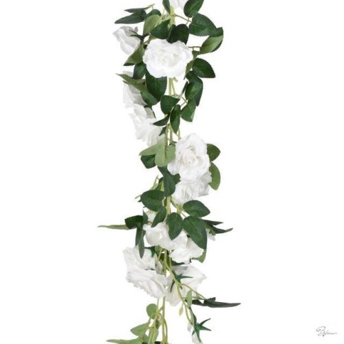 Selyemvirág rózsa girland 168cm fehér SSS