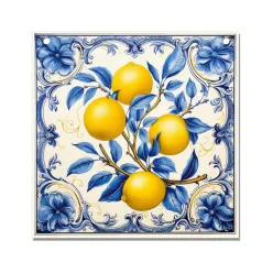   Nyomtatott fa tábla - Mediterrán csempe minta - citromos12,5x12,5cm