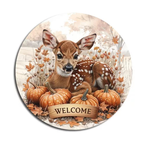 Nyomtatott fa tábla koszorú közép - Bambi welcome 11,8cm
