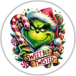 Nyomtatott fa tábla koszorú közép - Cukros grinch 11,8cm