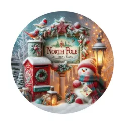 Nyomtatott fa tábla koszorú közép - North pole11,8cm