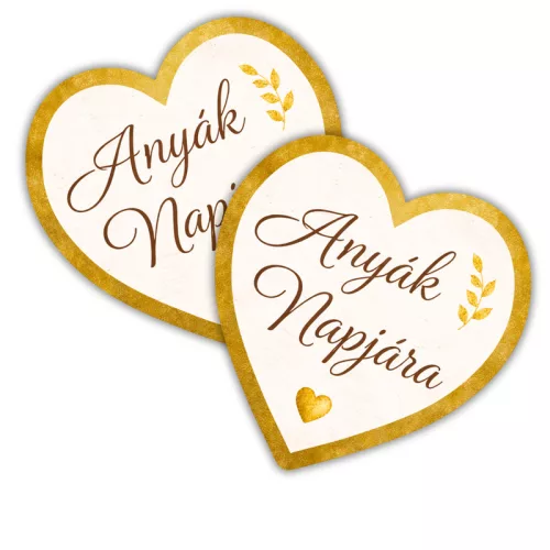 Nyomtatott fa tábla - Anyák napjára arany szív 9cm 2db/csom