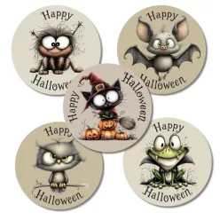 Nyomtatott fa tábla - Happy halloween szett 5db/csomag