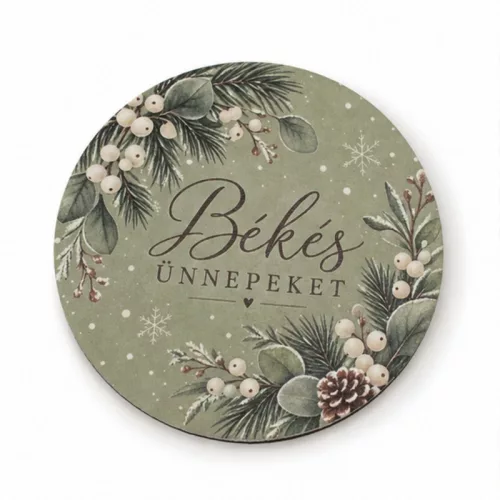 Nyomtatott fa tábla - Békés ünnepeket koszorúközép 11,8cm