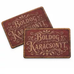   Nyomtatott fa tábla - Vintage Boldog Karácsonyt tábla - bordó 2db/csomag