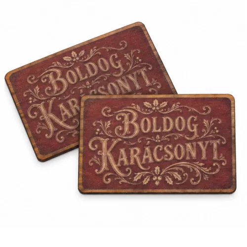 Nyomtatott fa tábla - Vintage Boldog Karácsonyt tábla - bordó 2db/csomag