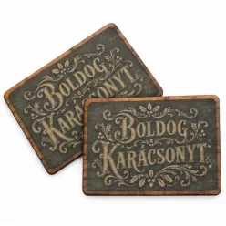   Nyomtatott fa tábla - Vintage Boldog Karácsonyt tábla - zöld 2db/csomag