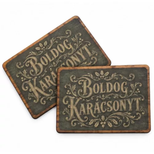 Nyomtatott fa tábla - Vintage Boldog Karácsonyt tábla - zöld 2db/csomag