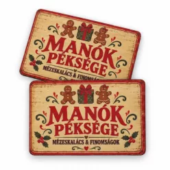   Nyomtatott fa tábla -  Vintage karácsonyi tábla - Manók péksége 2db/csomag
