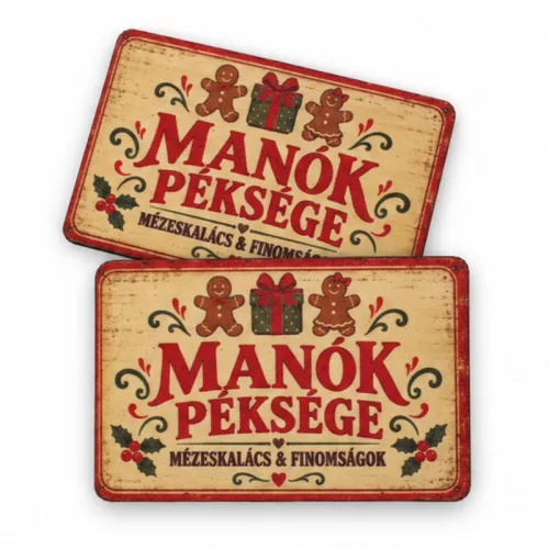 Nyomtatott fa tábla -  Vintage karácsonyi tábla - Manók péksége 2db/csomag
