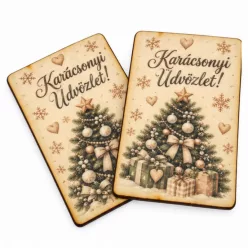   Nyomtatott fa tábla - Karácsonyi krém/zöld tábla - fenyőfás 2db/csomag