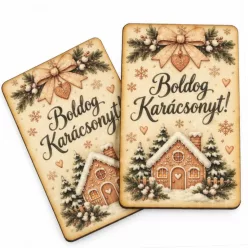   Nyomtatott fa tábla - Karácsonyi krém/zöld tábla - mézeskalácsos 2db/csomag