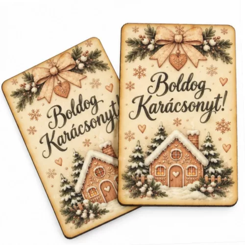 Nyomtatott fa tábla - Karácsonyi krém/zöld tábla - mézeskalácsos 2db/csomag