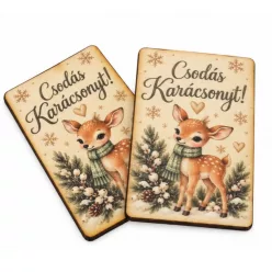   Nyomtatott fa tábla - Karácsonyi krém/zöld tábla - őzikés 2db/csomag