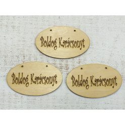   Natúr fa - "Boldog karácsonyt" gravírozott ovál tábla 9x5,5cm 3db/csomag