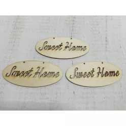   Natúr fa -"Sweet Home" áttört ovál tábla 3db/csomag