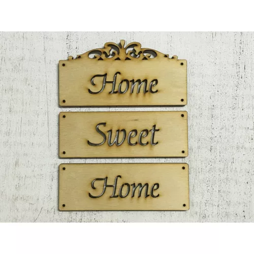 Natúr fa - "Home sweet home" tábla 12cm KIFUTÓ