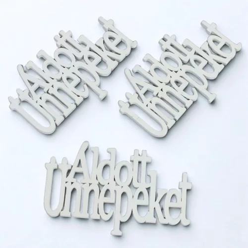 Fa - "Áldott Ünnepeket" felirat koszorúra fehér 14cm 3db/csomag