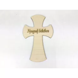Natúr fa - "Nyugodj békében" íves kereszt 18cm