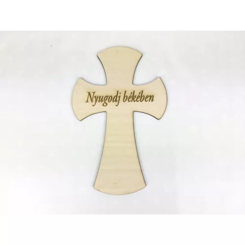 Natúr fa - "Nyugodj békében" íves kereszt 18cm