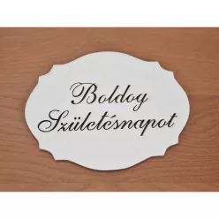   Natúr fa - "Boldog Születés napot" kiesős tábla fehér 7,5x10cm