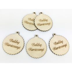   Natúr fa - "Boldog Karácsonyt" fodros gömb nagy 5db/csomag