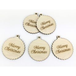  Natúr fa - "Merry Christmas" fodros gömb nagy 5db/csomag