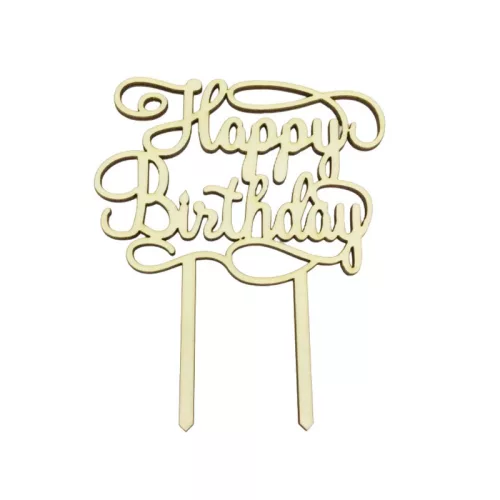 Natúr fa - "Happy Birthday" torta beszúró 11,5x14,5cm