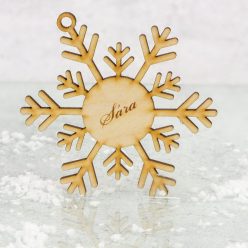   Natúr fa - Egyedi gravíros hópehely karácsonyfa dísz 2 soros