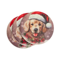   Nyomtatott fa tábla - Karácsonyi golden retriever 3db/csomag