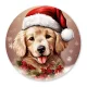 Nyomtatott fa tábla koszorú közép - Karácsonyi golden retriever 11,8cm
