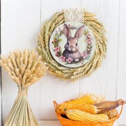   Nyomtatott fa tábla koszorú közép - Nyuszifejes koszorú 11,8