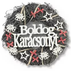 Ajtókopogtató "Boldog Karácsonyt" szürke 30cm
