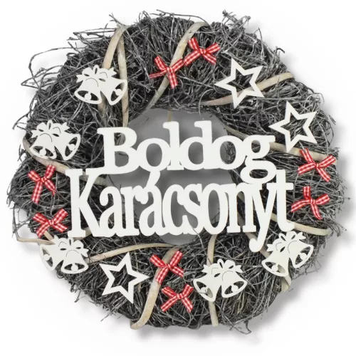Ajtókopogtató "Boldog Karácsonyt" szürke 30cm