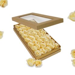   Prémium szappanrózsa szelence átlátszó tetejű natúr dobozban - krém rózsával