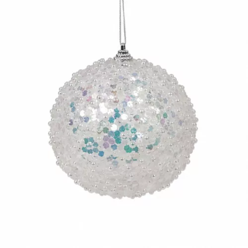 Fehér glitteres karácsonyfadísz 10cm 48/#