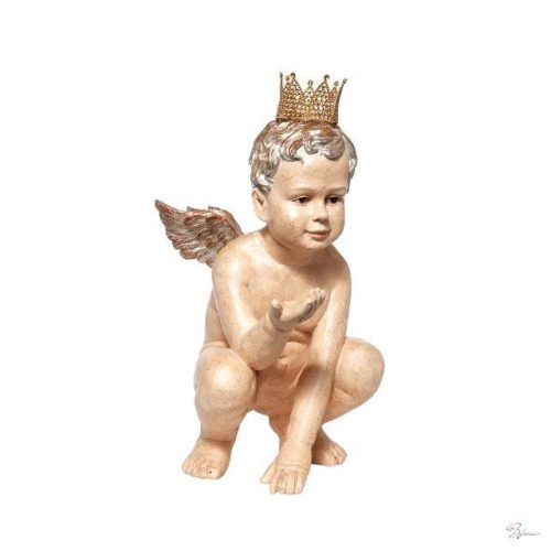 Angyal gyerek guggoló, poly, 50 cm, arany, bézs, SSS
