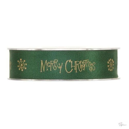 Szalag "Merry Christmas" felirattal, textil, 25 mm x 15 m, zöld