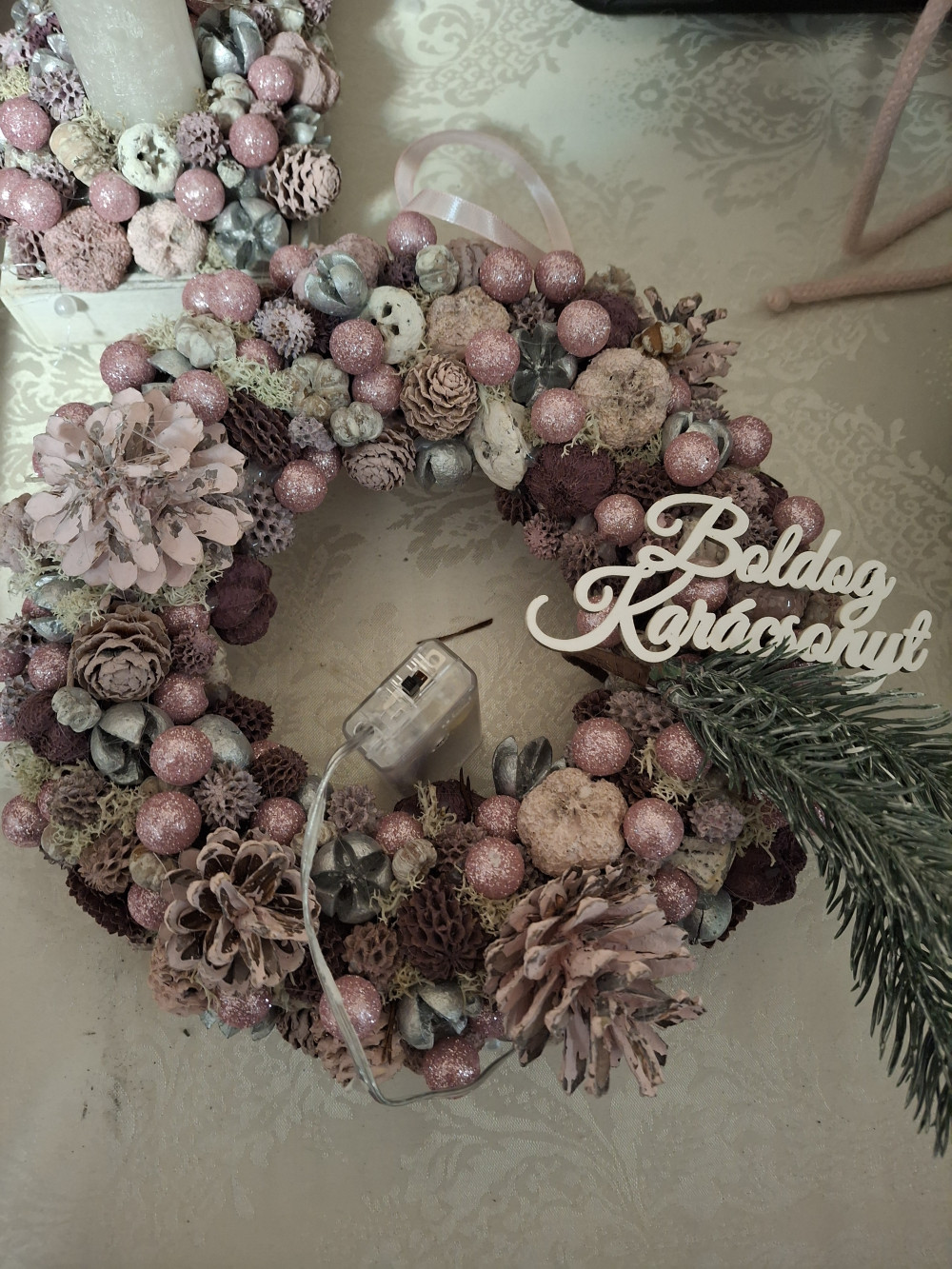   Téli Dekoráció - Adventi Gyertya - Rózsaszín Álom Karácsonyi Dekorációs Kettős (párosan olcsóbb)
