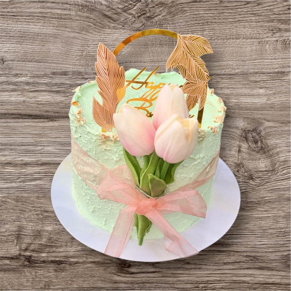 Gumi tulipán Fehér-rózsaszín cirmos Real Touch
