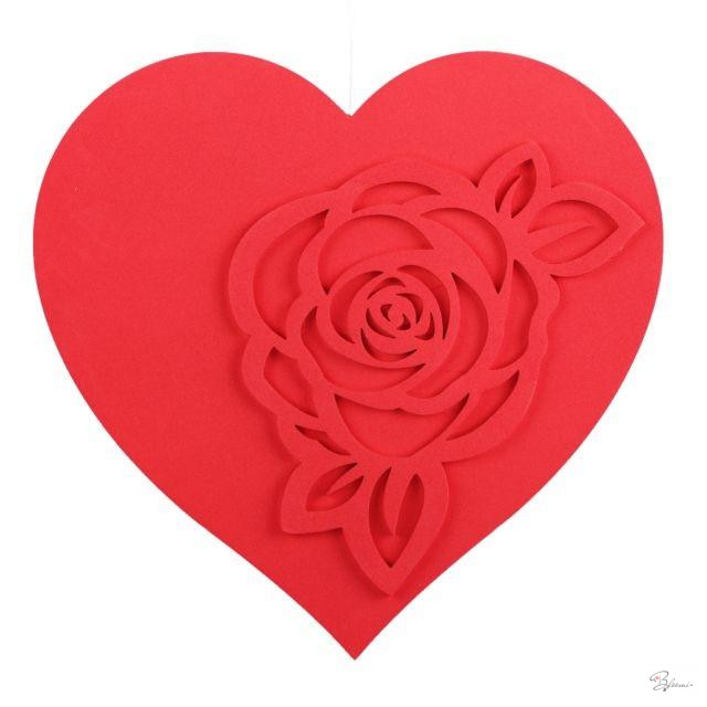 Szív rózsával akasztós polifoam 50 cm piros