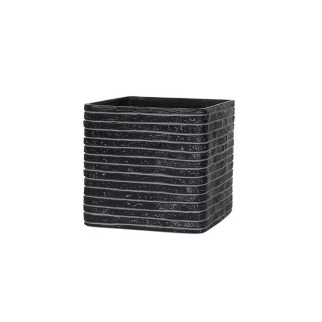 Kaspó csíkos szögletes mûanyag 11x11x12cm fekete,terra