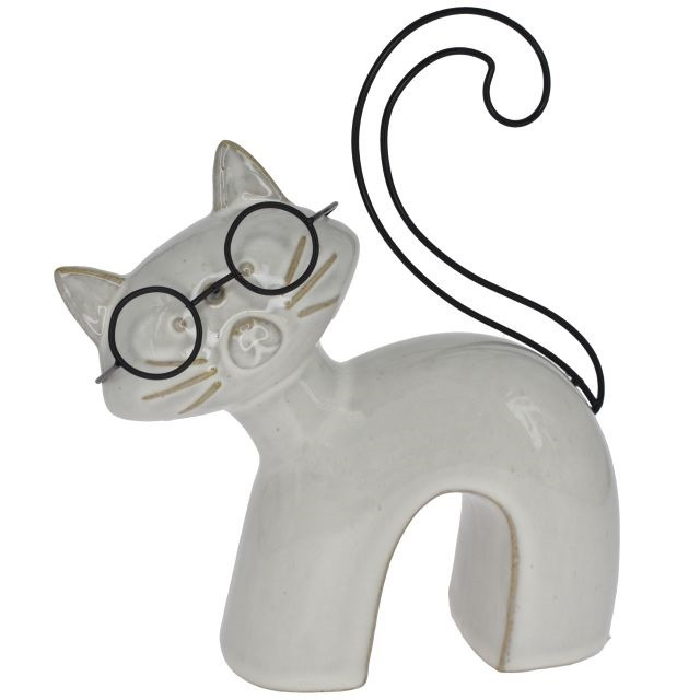 Macska szemüvegben porcelán 16,5x6x20,5cm bézs SSS