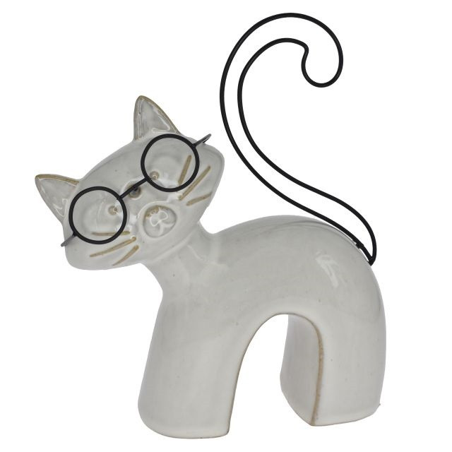 Macska szemüvegben porcelán 12,5x4,3x15,8cm bézs SSS