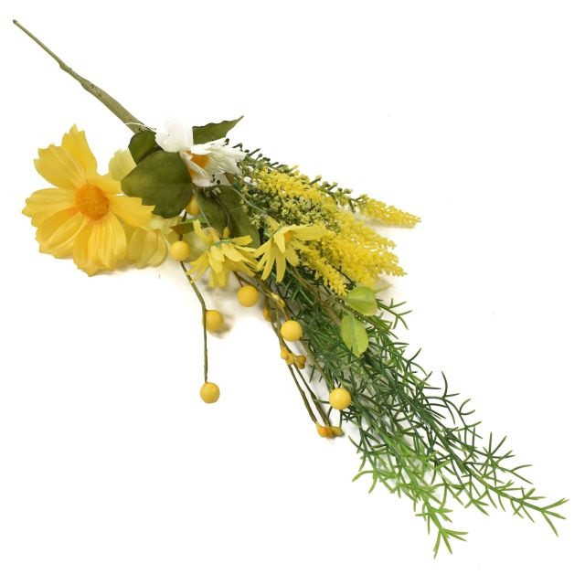 Selyemvirág ág nyári virágokkal 50cm zöld, sárga SSS