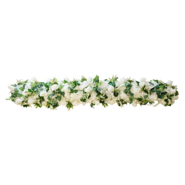 Asztaldísz selyemvirággal mûanyag 200×35 cm fehér