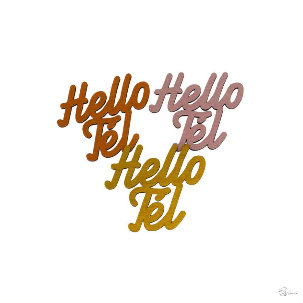 Arany "Hello Tél" felirat színes 4,5x4,2cm 3db/csomag